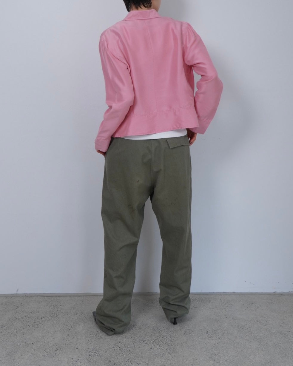 pink silk shirt