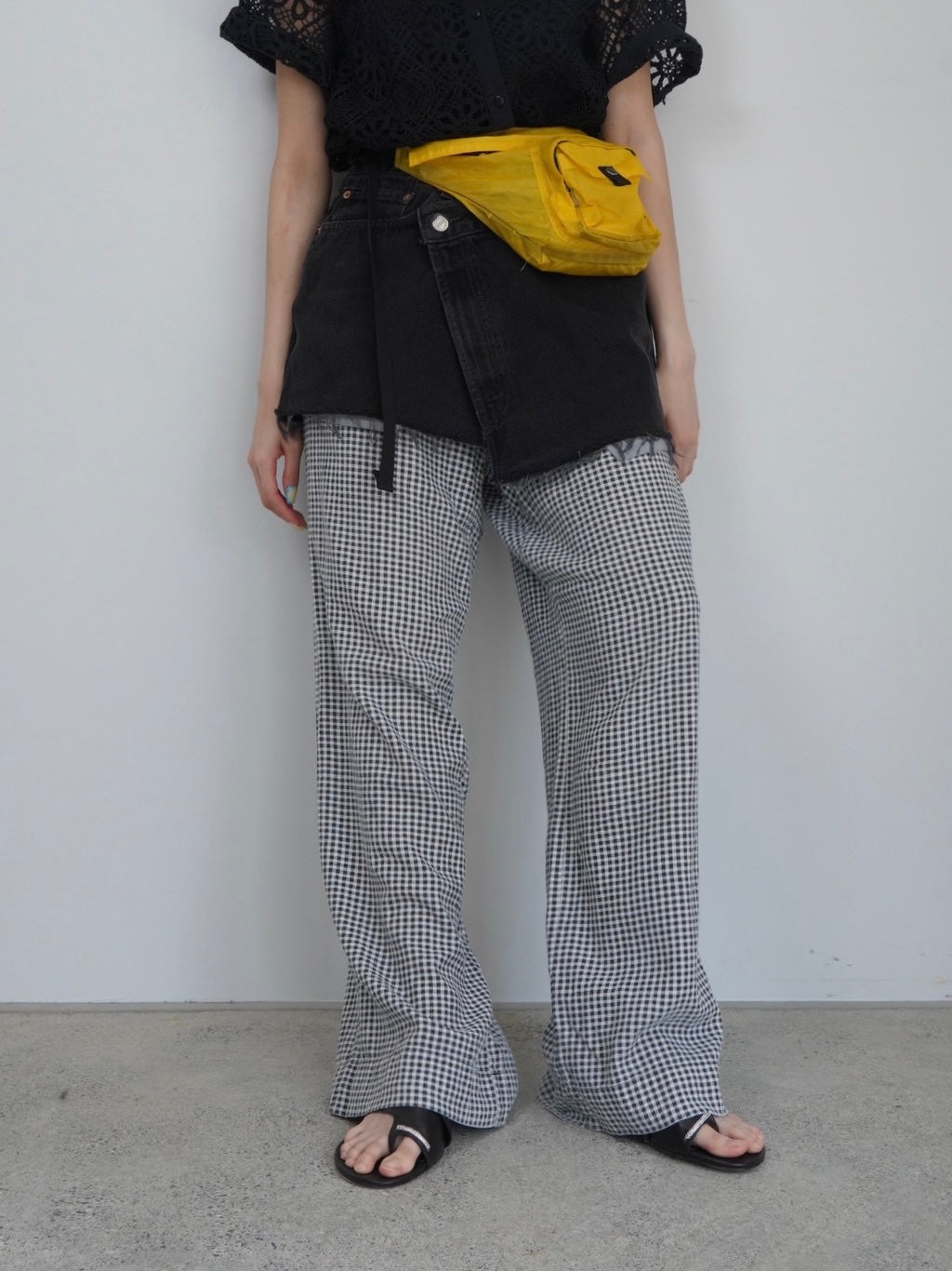 linen check wide pants