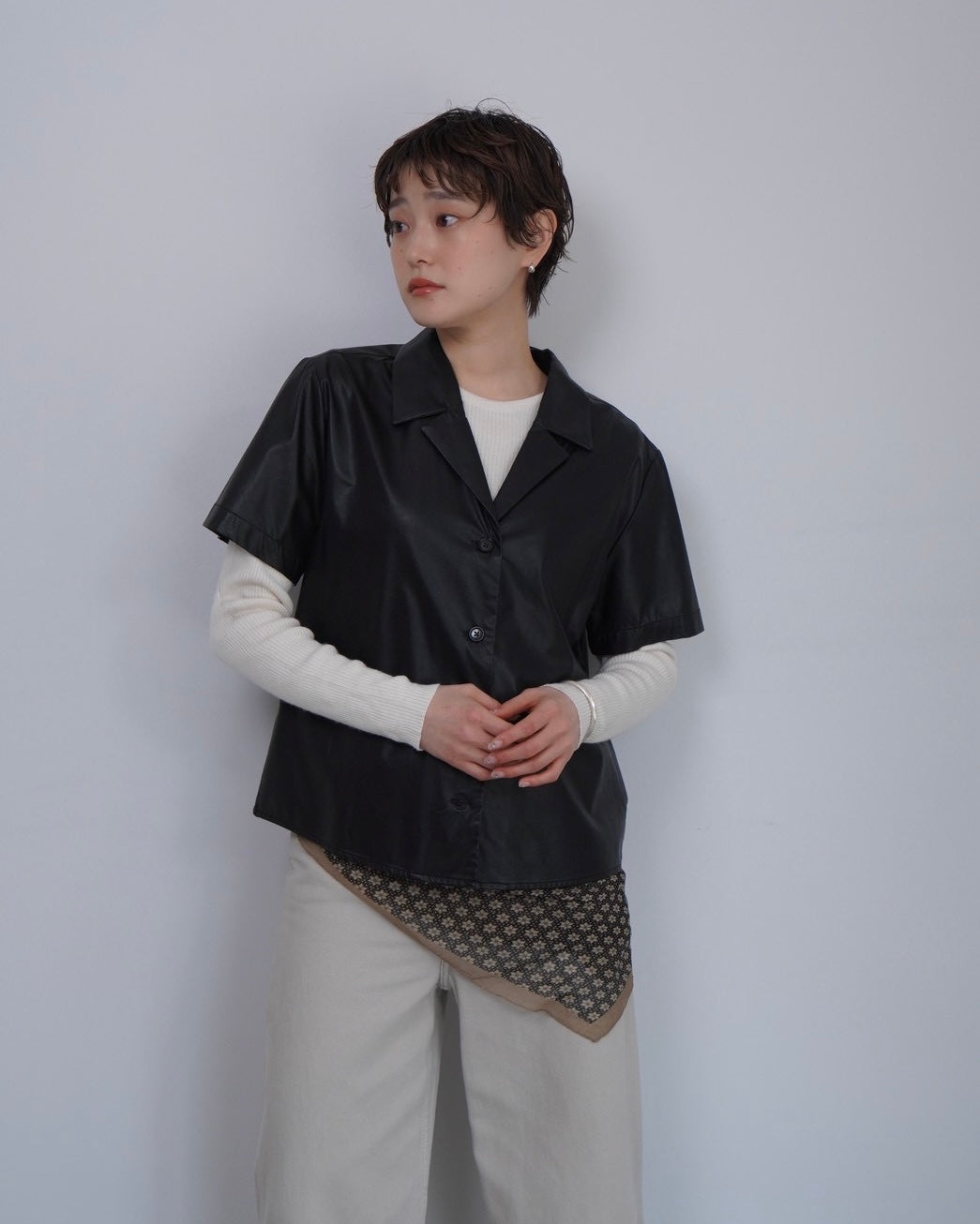 leather half sleeve shirt