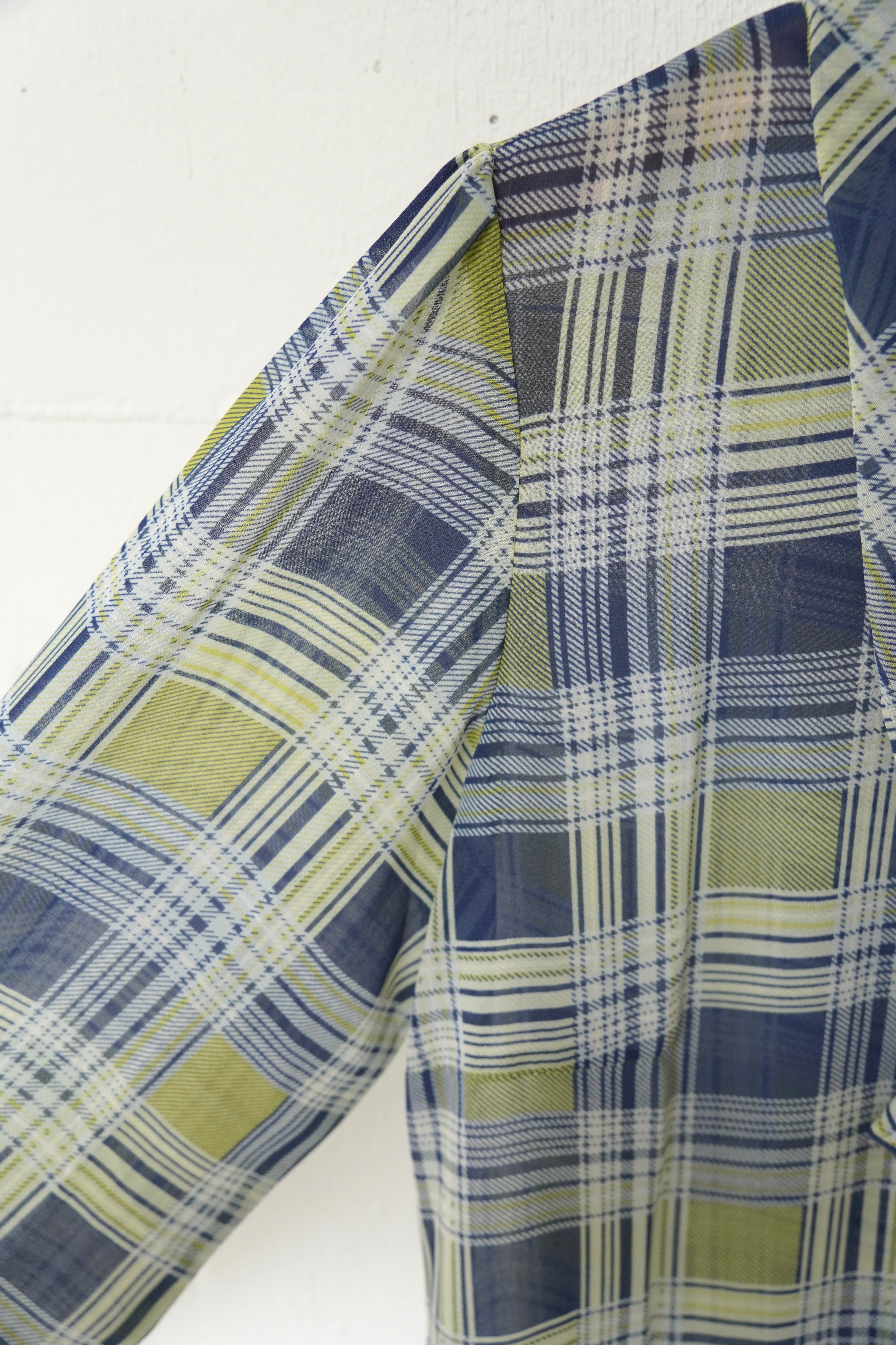 check sheer tie blouse
