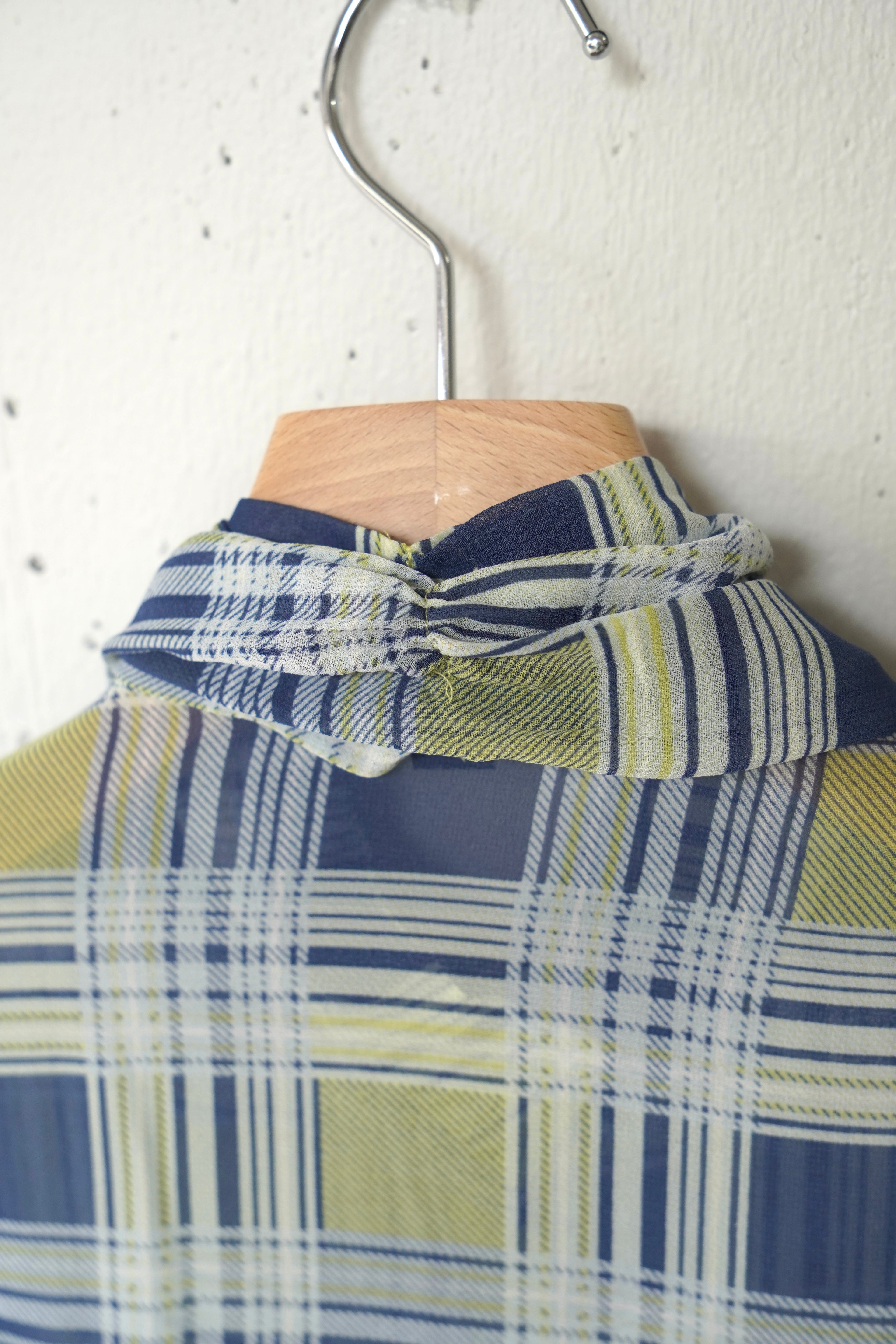 check sheer tie blouse