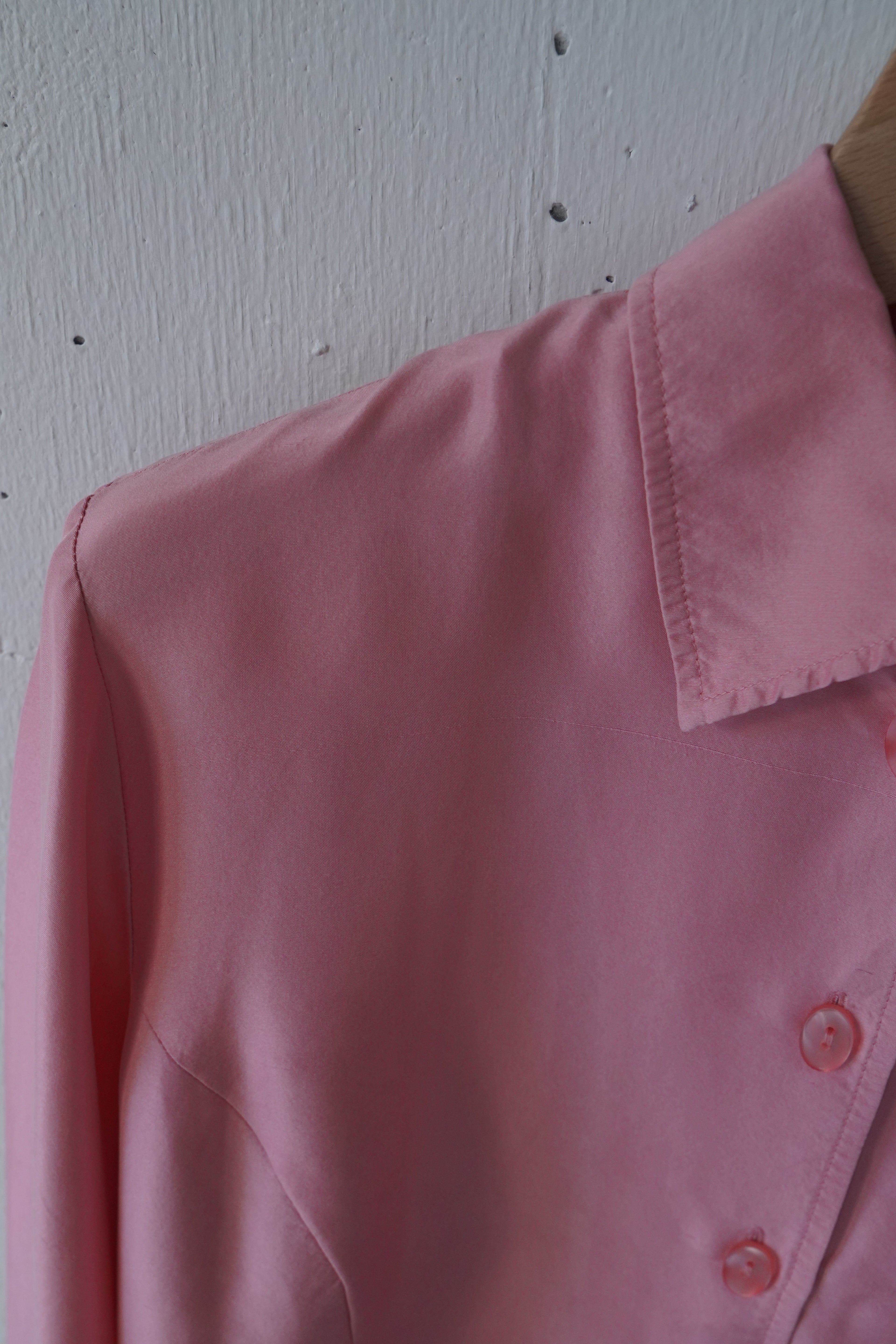 pink silk shirt