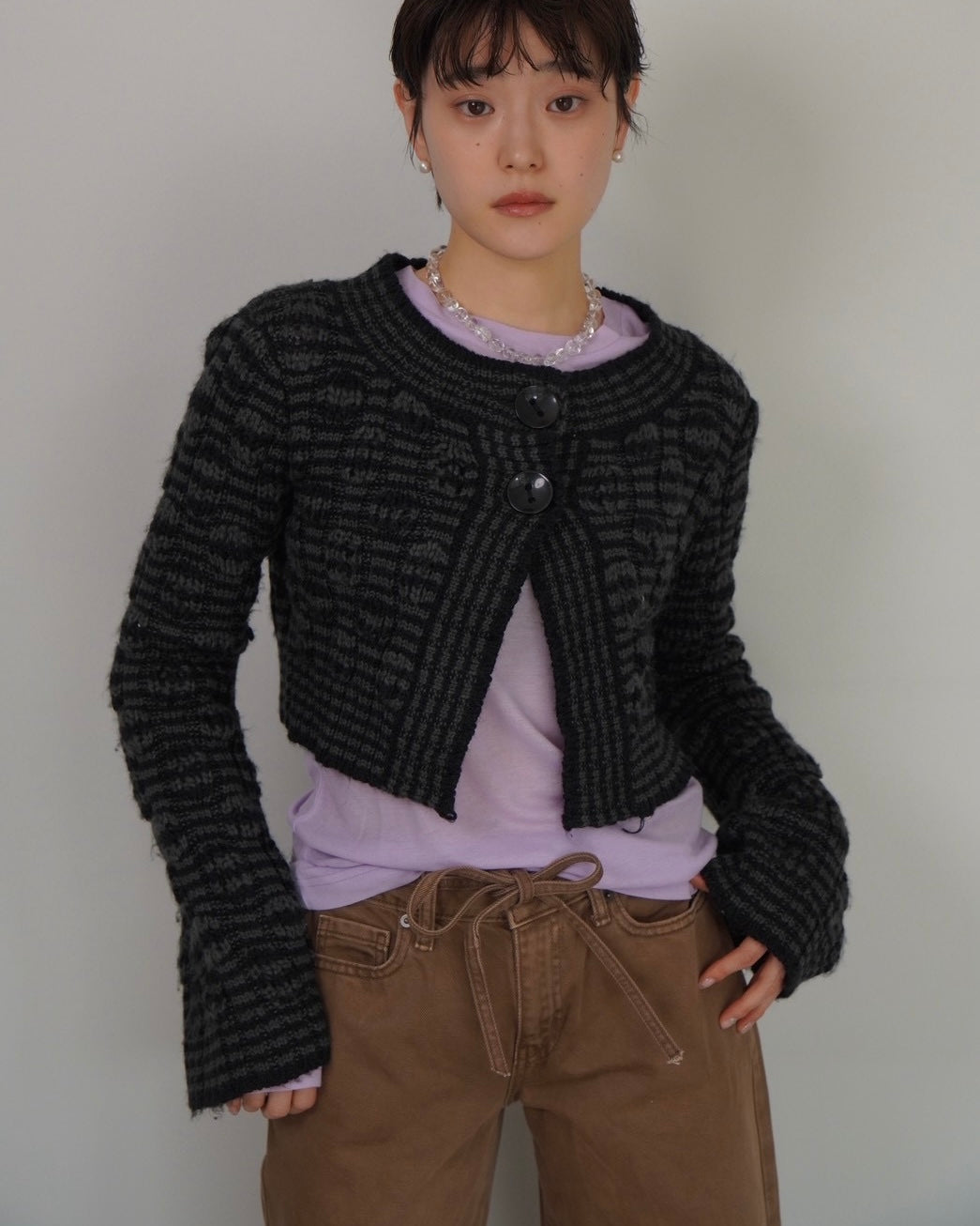 cropped length knit cardigan