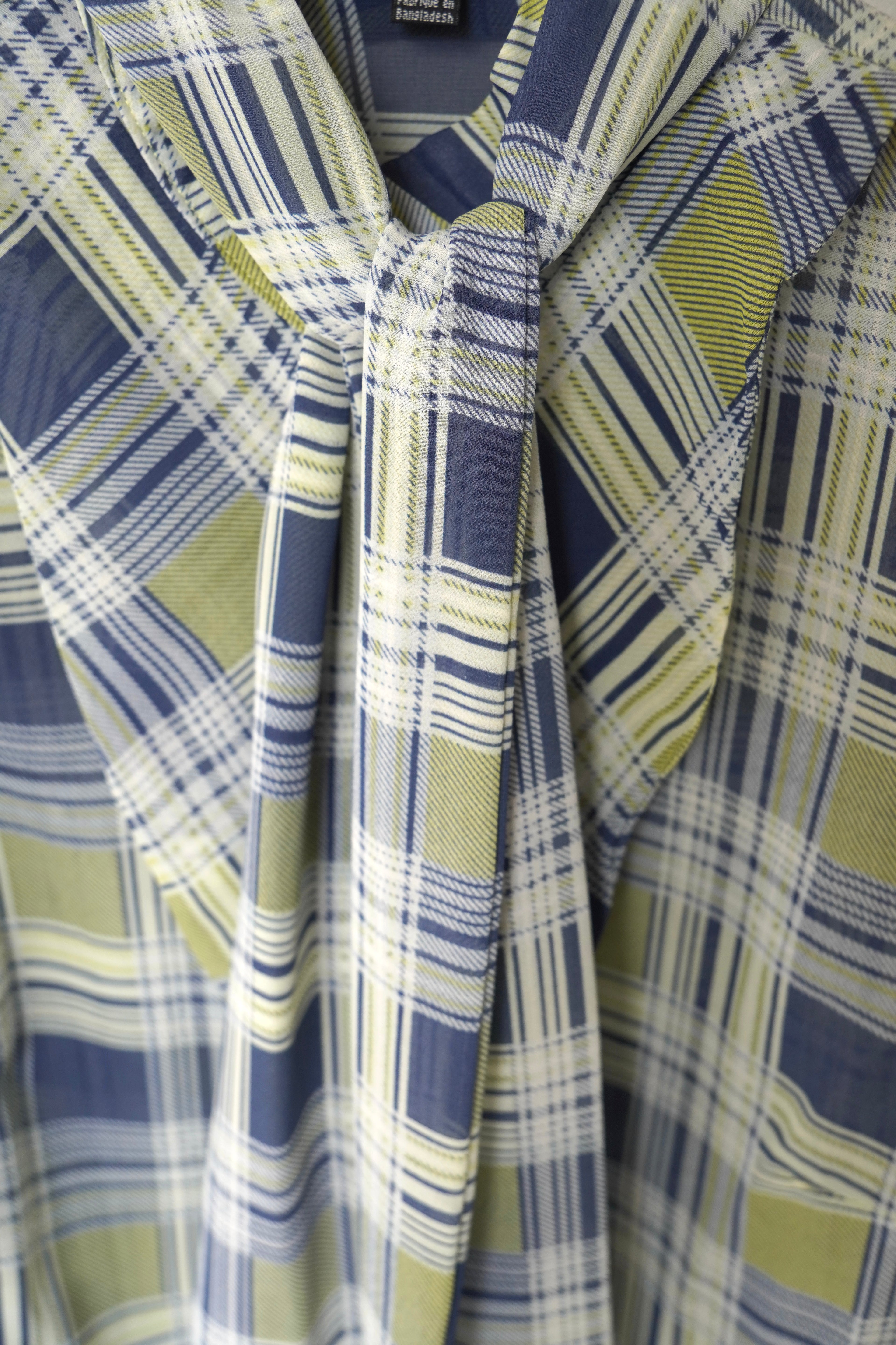 check sheer tie blouse