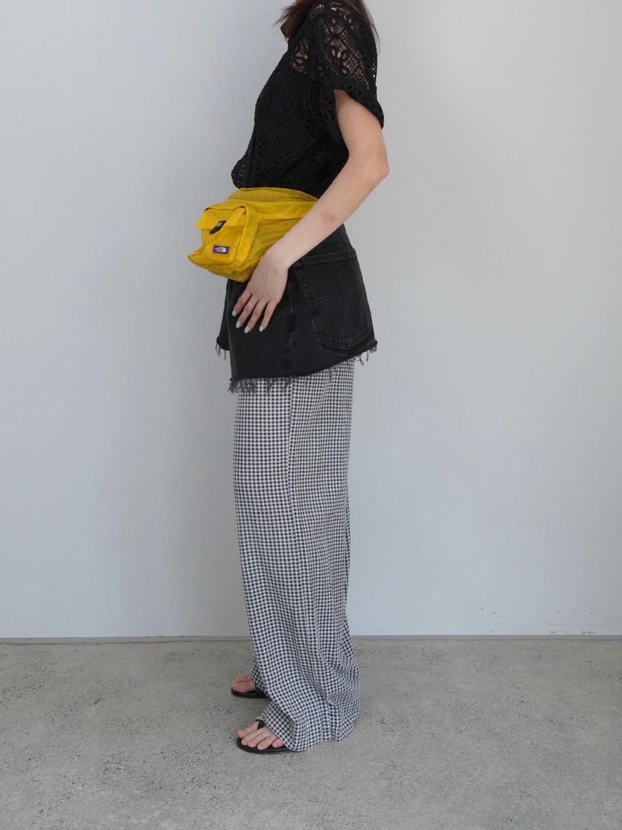 linen check wide pants
