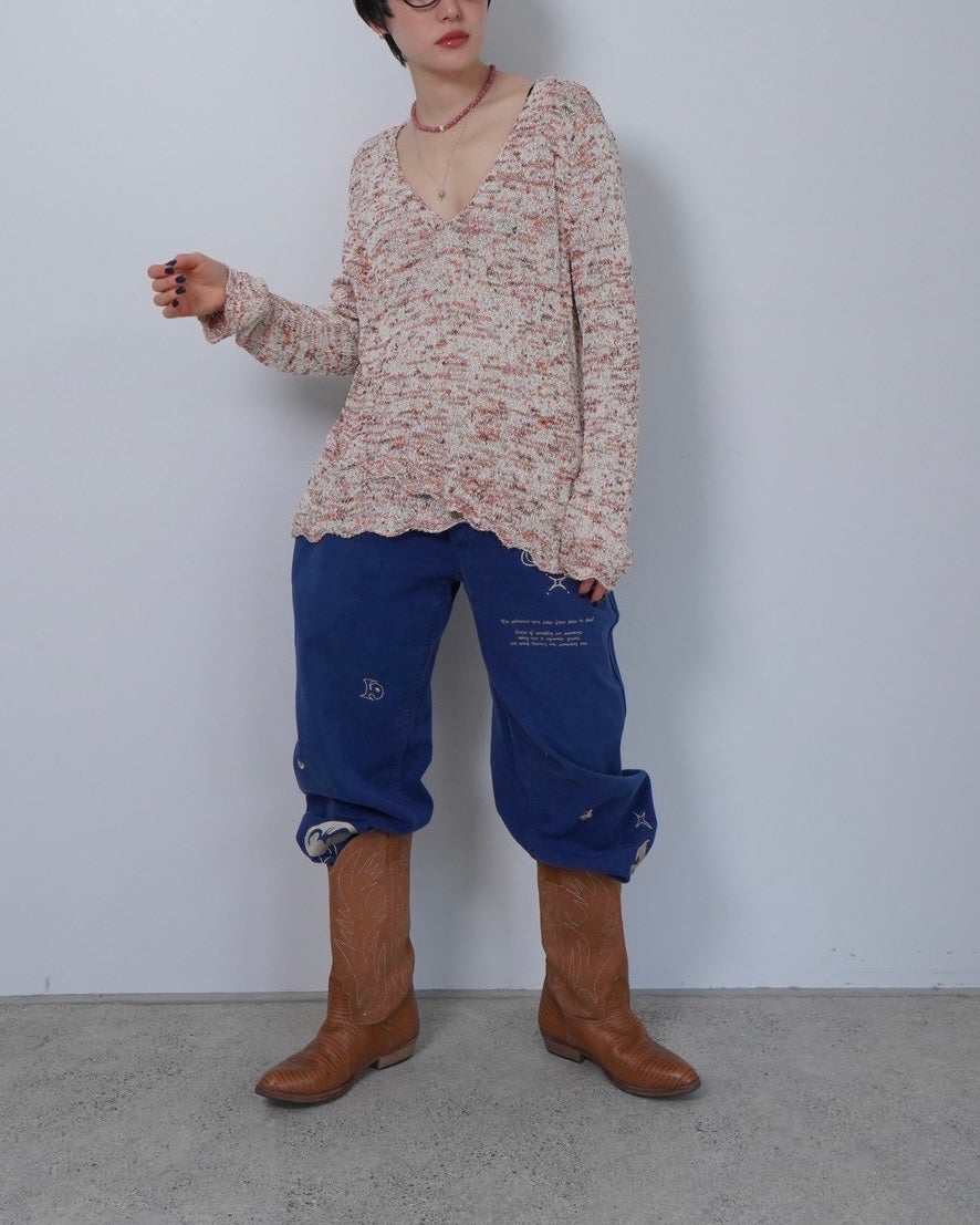 v neck cotton knit tops