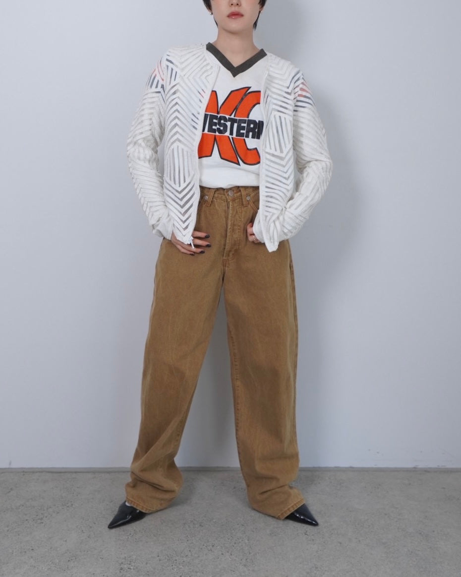 sheer design zipper blouson