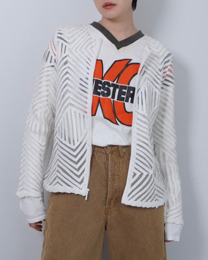 sheer design zipper blouson