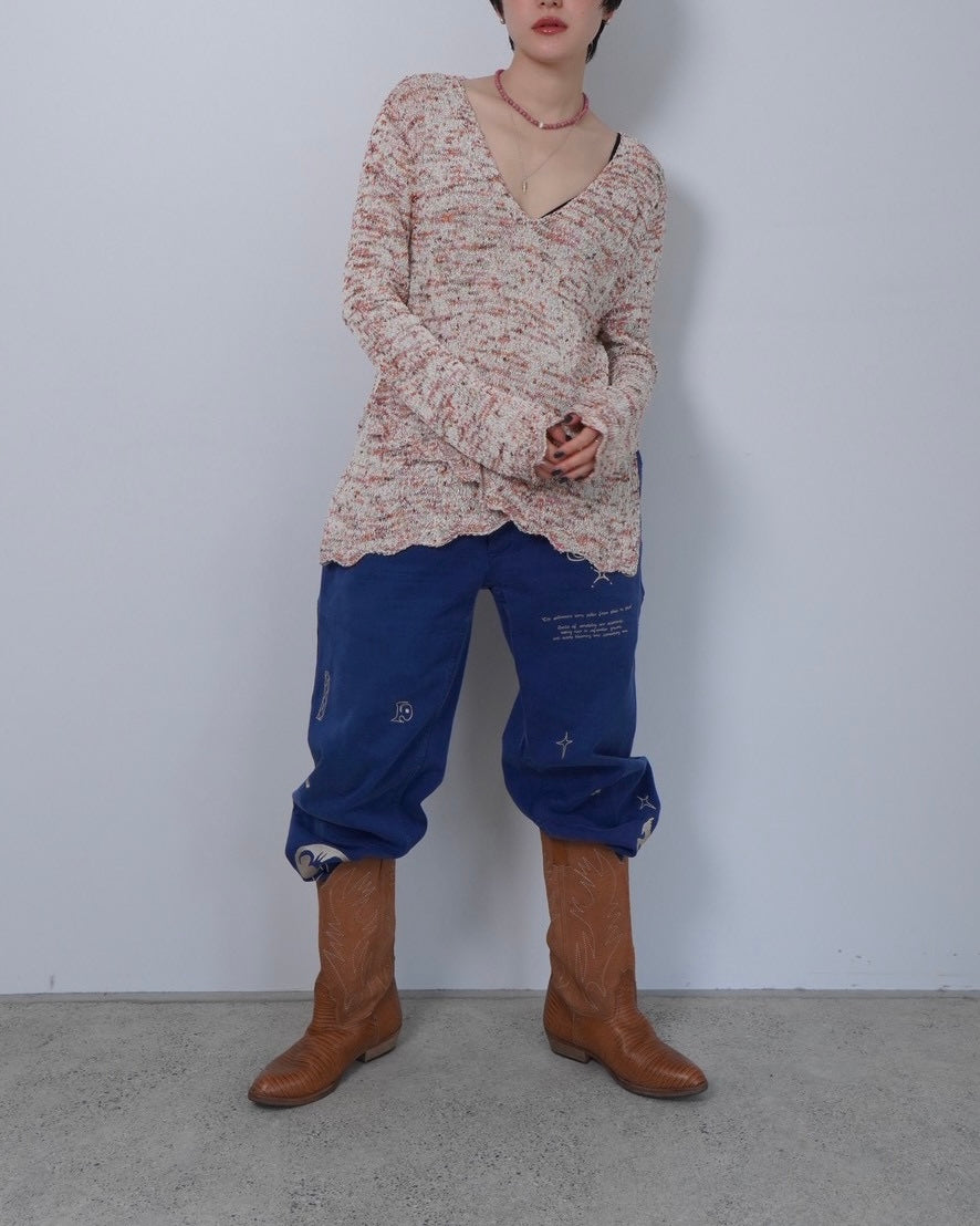 v neck cotton knit tops