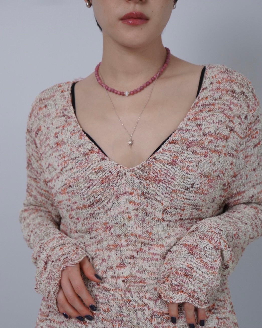 v neck cotton knit tops