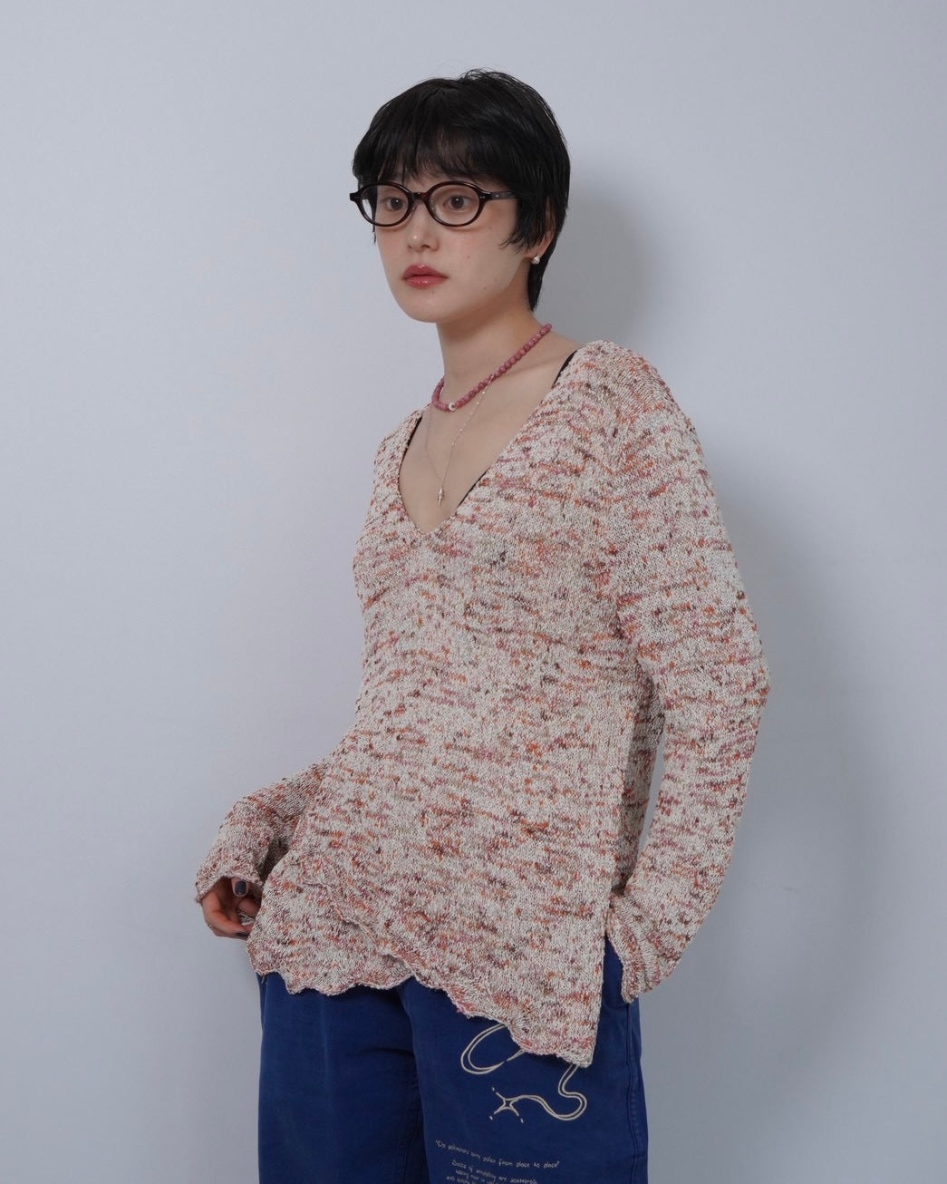 v neck cotton knit tops