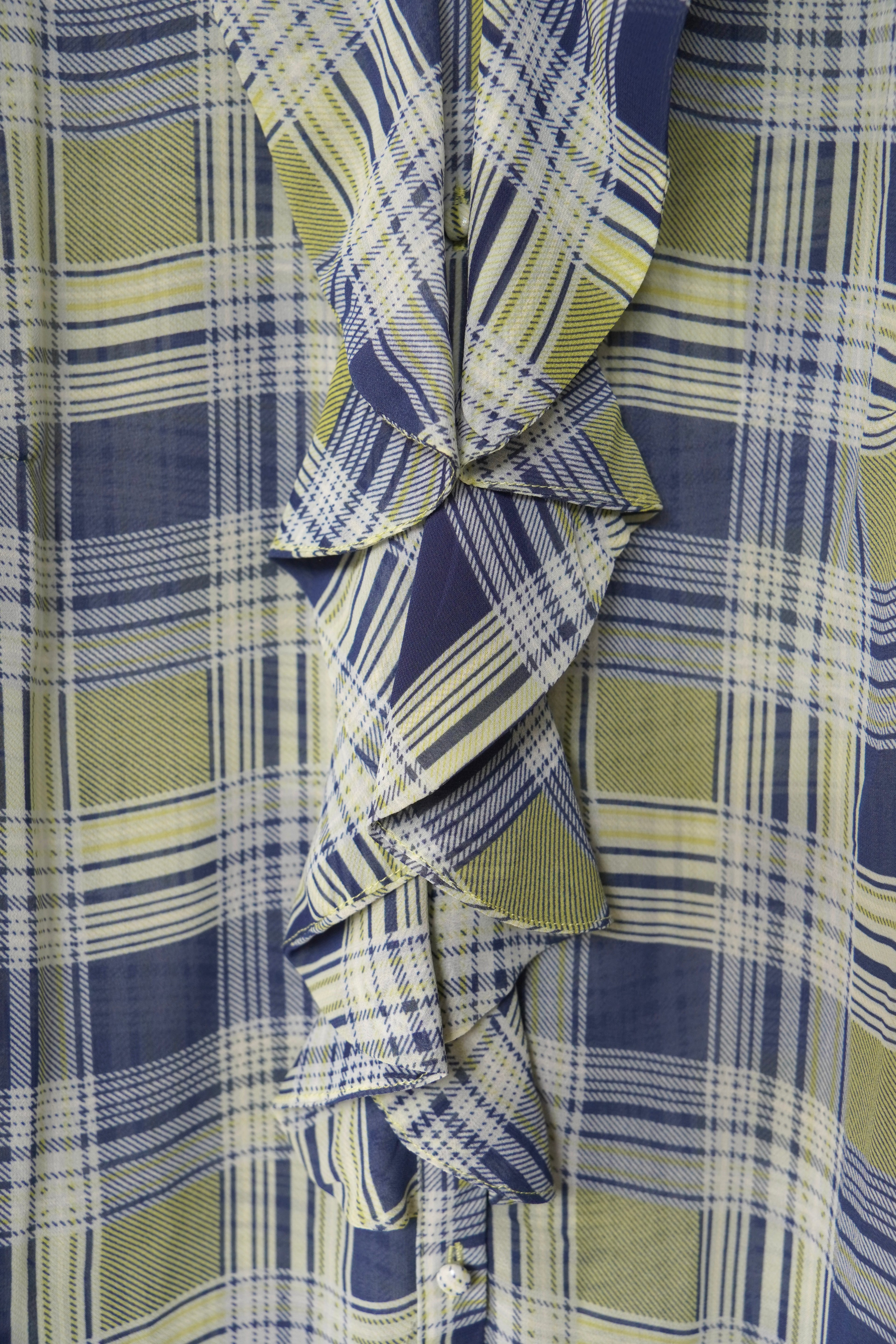 check sheer tie blouse