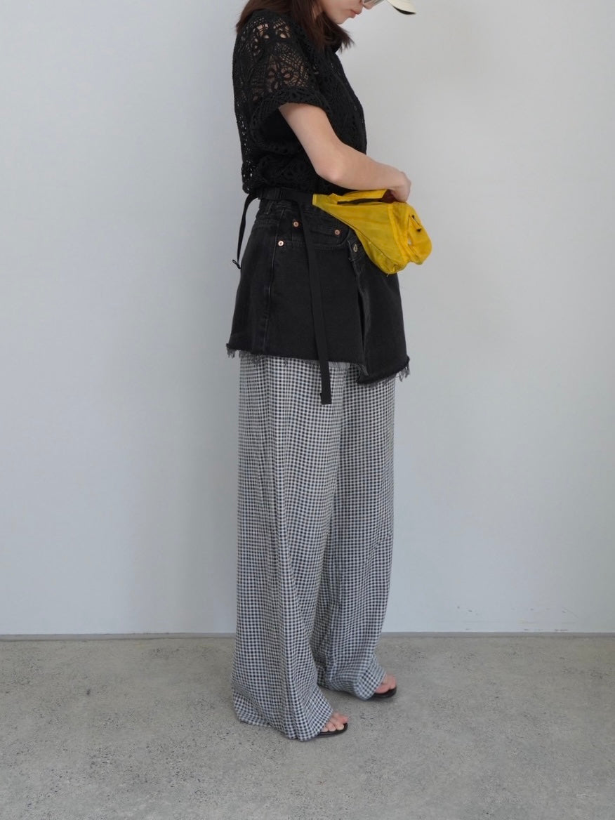 linen check wide pants