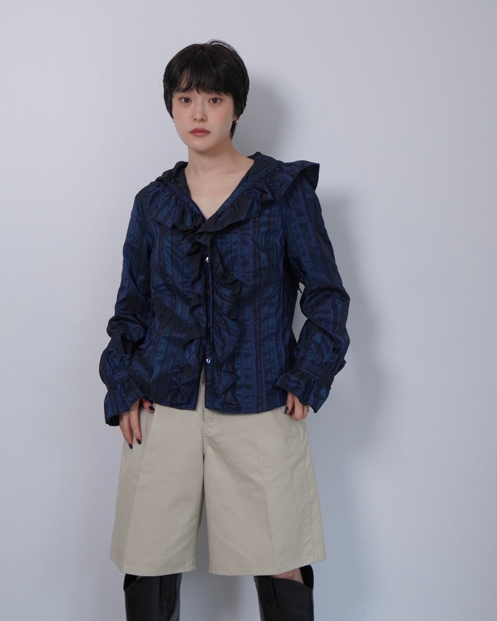 stripe frill design blouse
