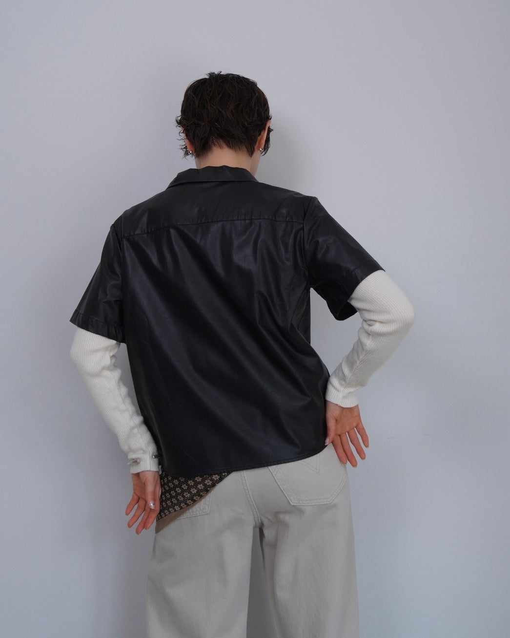 leather half sleeve shirt