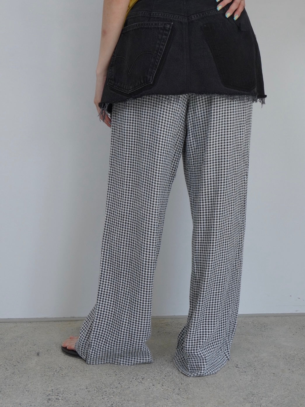 linen check wide pants