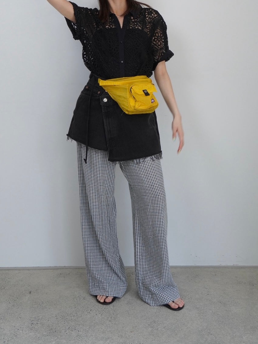 linen check wide pants