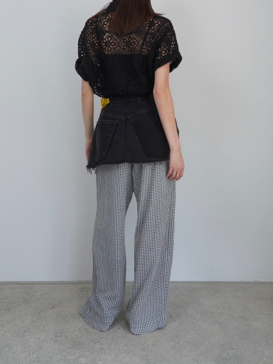 linen check wide pants